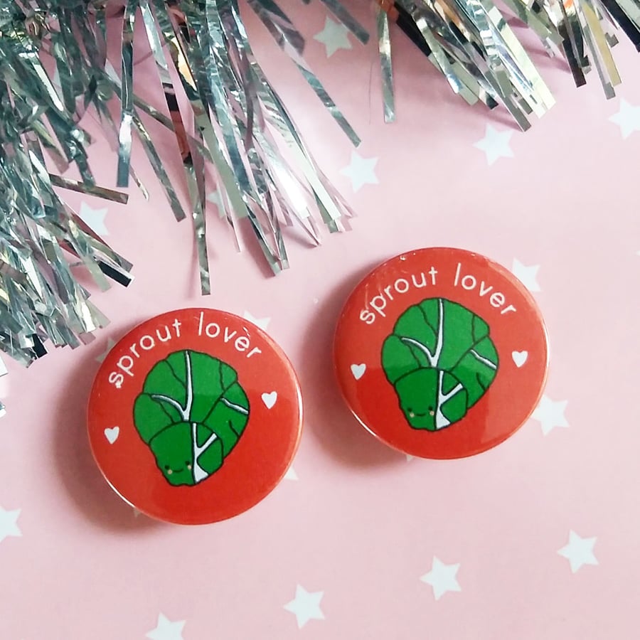 badge - sprout lover - 25mm badge  - set of two handmade badges - free shipping