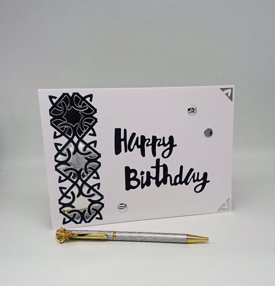 Tartan Birthday Card Dk Nay Tartan with Silver inlaid Celtic Border FREE P&P UK 