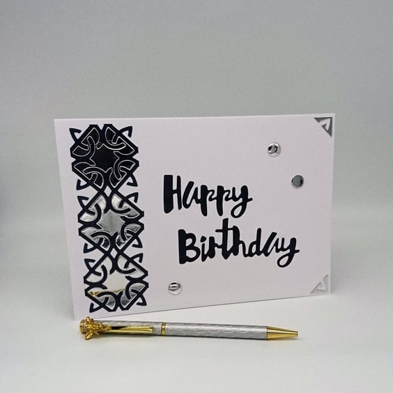 Tartan Birthday Card Dk Nay Tartan with Silver inlaid Celtic Border FREE P&P UK 