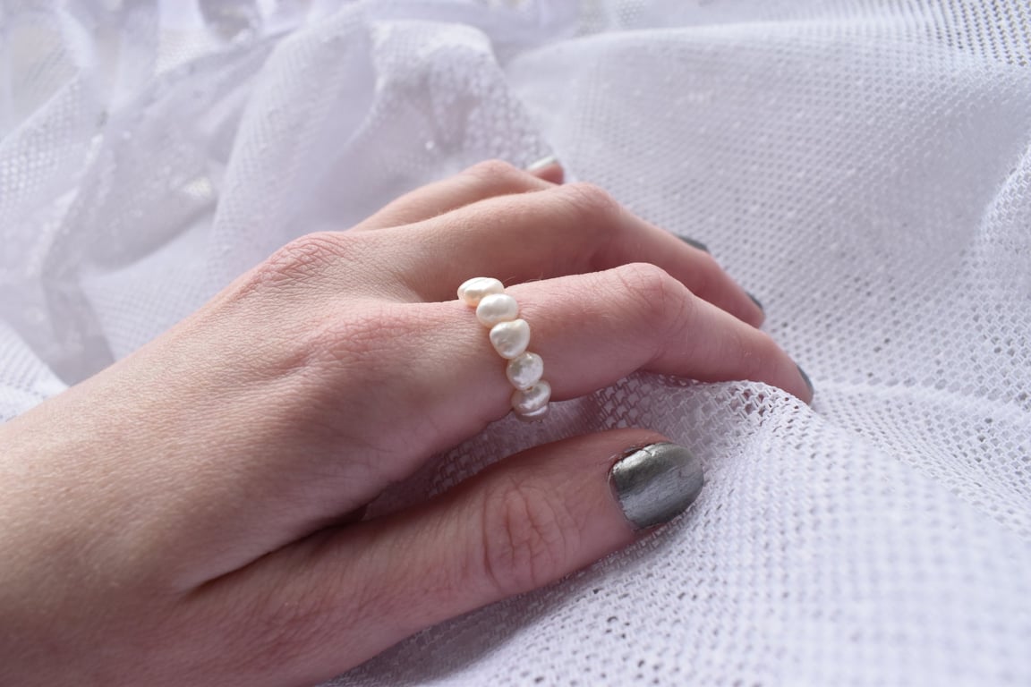 Handmade Freshwater Pearl Stretch Ring - Bridal & Everyday Jewellery