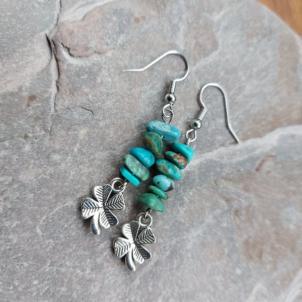 Drop Earrings with Turquoise Nuggets and Lucky Charms