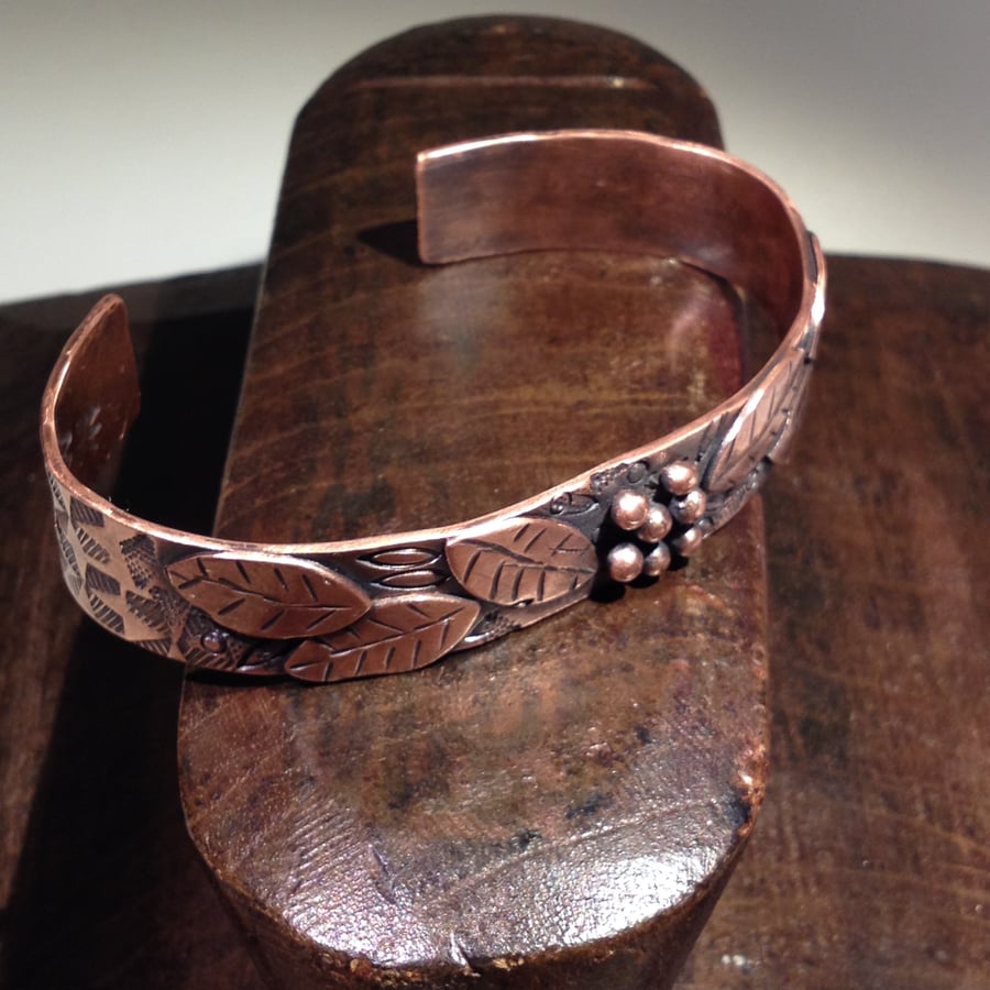Copper leaves and berries cuff