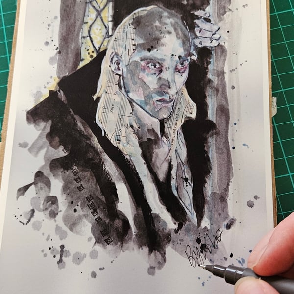 Expressive Portrait Art Print – Riff Raff Inspired Mixed Media Wall art