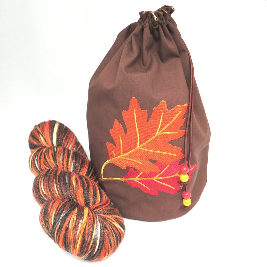 Oak Leaves Embroidered Project Bag
