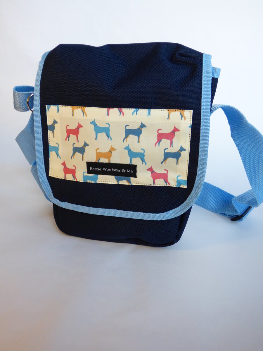 Dog Walking Bag:Sky blue multicoloured dogs