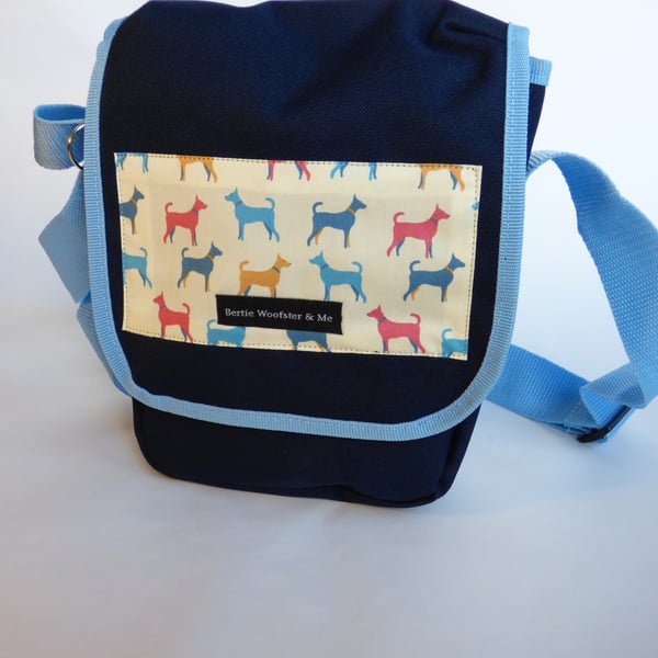 Dog Walking Bag:Sky blue multicoloured dogs