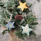 Nordic Rustic Star Ornaments, Folk Art Christmas Hanging Décor, Set of 3
