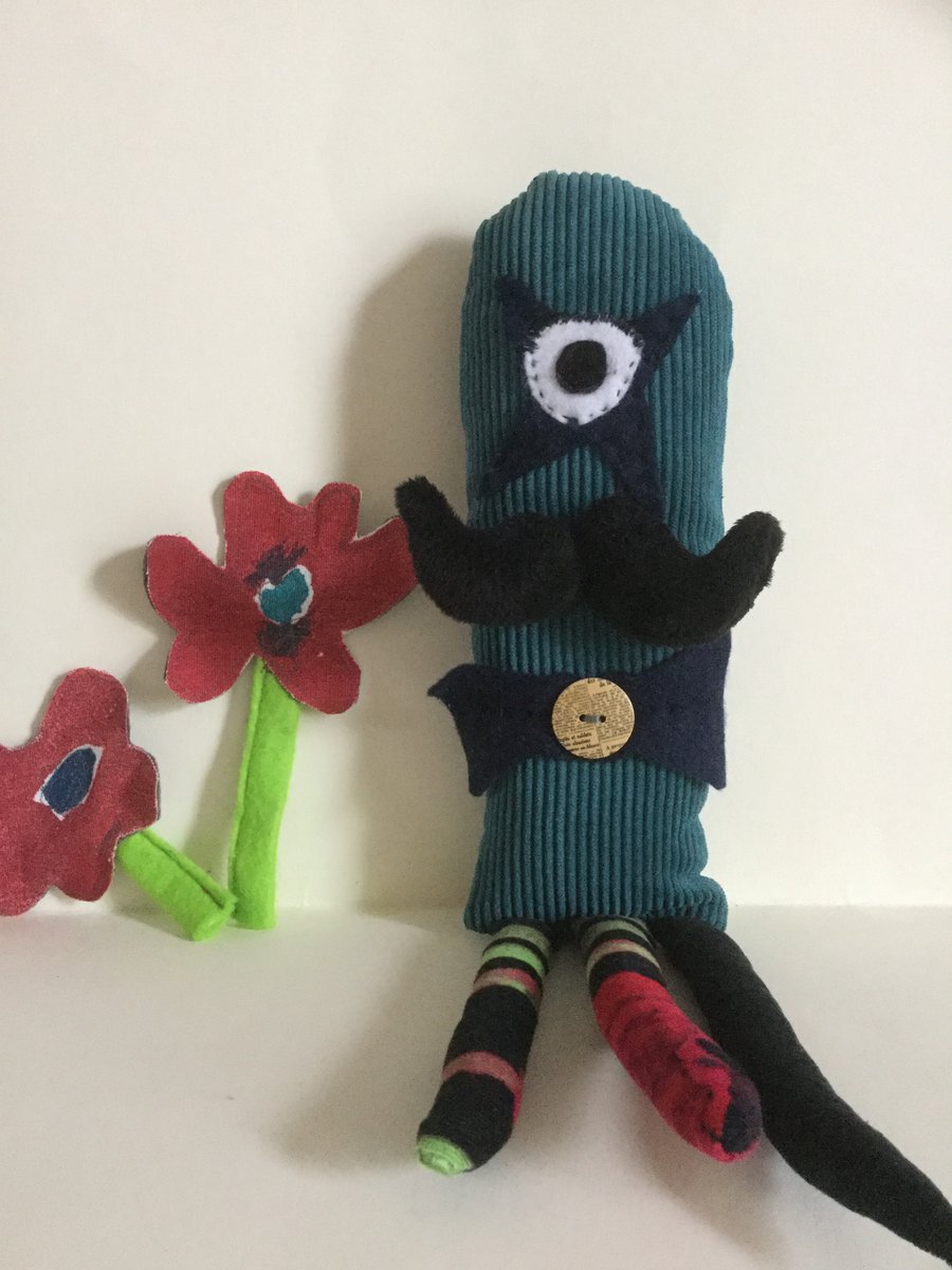One Eyed Star Steampunk Monster Plushie with Moustache and Three Legs, gift
