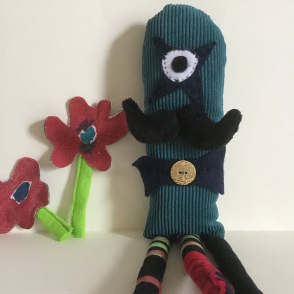 One Eyed Star Steampunk Monster Plushie with Moustache and Three Legs, gift
