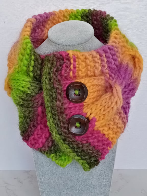 Cable Knit Neck Warmer Rainbow Collection 100% pure wool