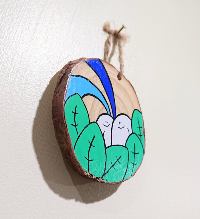 Hanging wood slice - Original acrylic painting