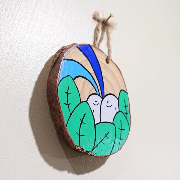 Hanging wood slice - Original acrylic painting