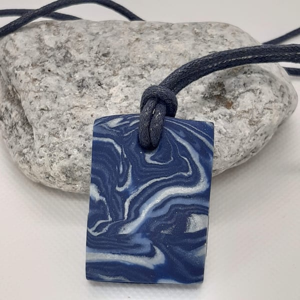 Navy and silver polymer clay pendant