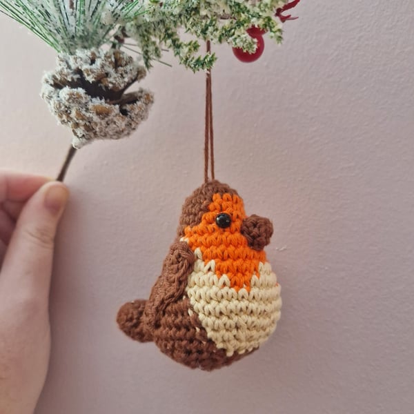 Crochet Hanging Robin Christmas Decoration