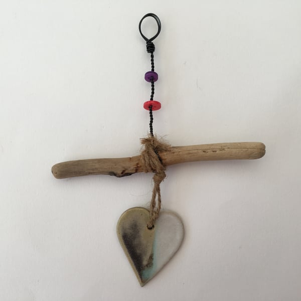 Ceramic Driftwood, Loveheart hanger, pottery, gift idea, birthday, home decor