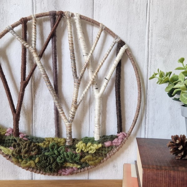 Woodland Wall Art, Handwoven Tapestry, Nature Themed Artwork, Treescape
