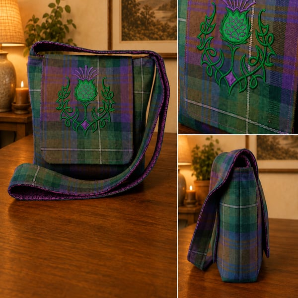 Isle of Skye tartan crossbody bag with thistle 