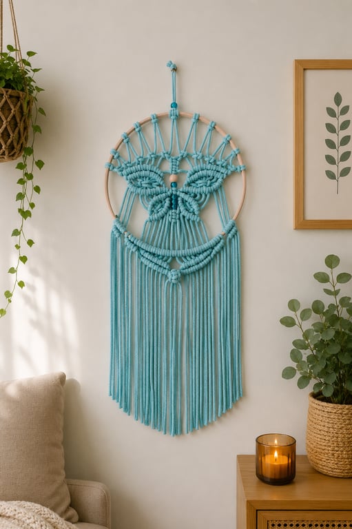 Turquoise Butterfly Macrame Wall Hanging.