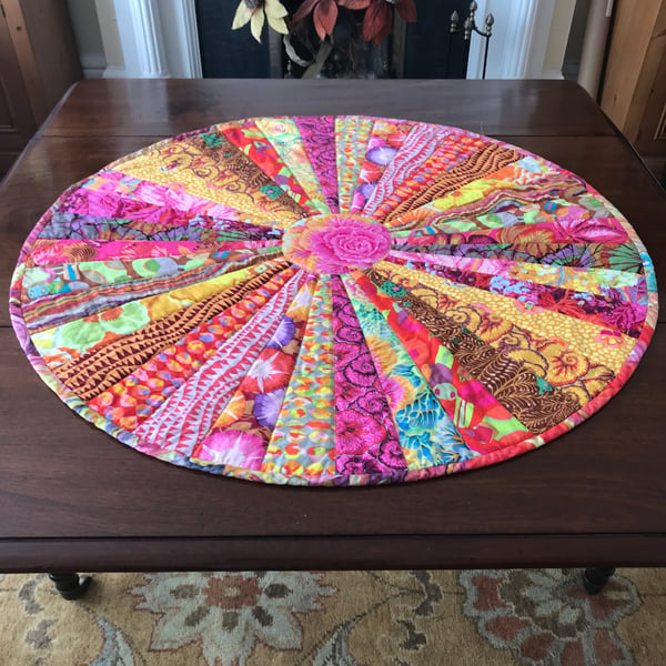 Sun Ray circular quilted textile table topper Kaffe Fassett