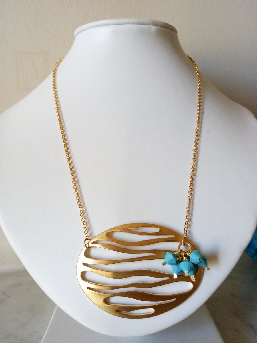 OVAL RIPPLE NECKLACE - TURQUOISE NECKLACE - FREE UK POSTAGE
