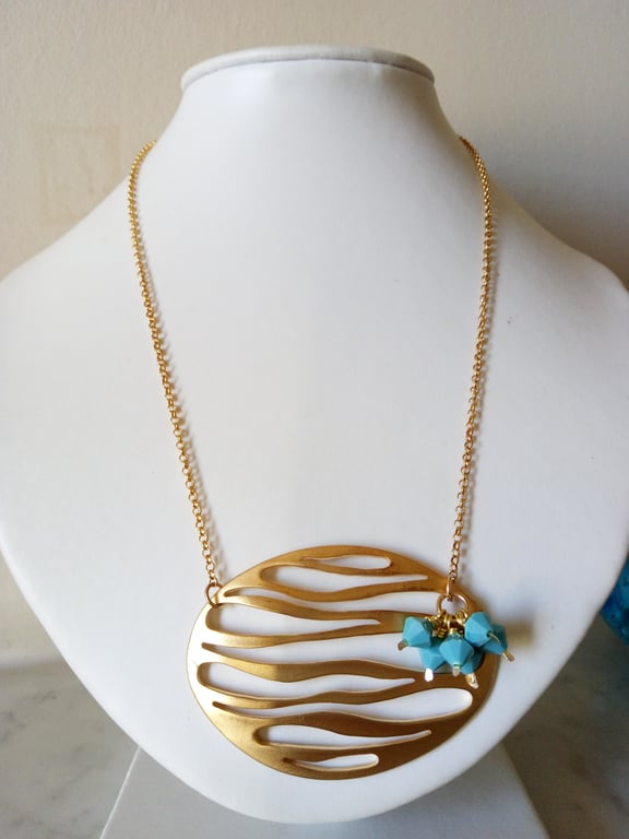 OVAL RIPPLE NECKLACE - TURQUOISE NECKLACE - FREE UK POSTAGE