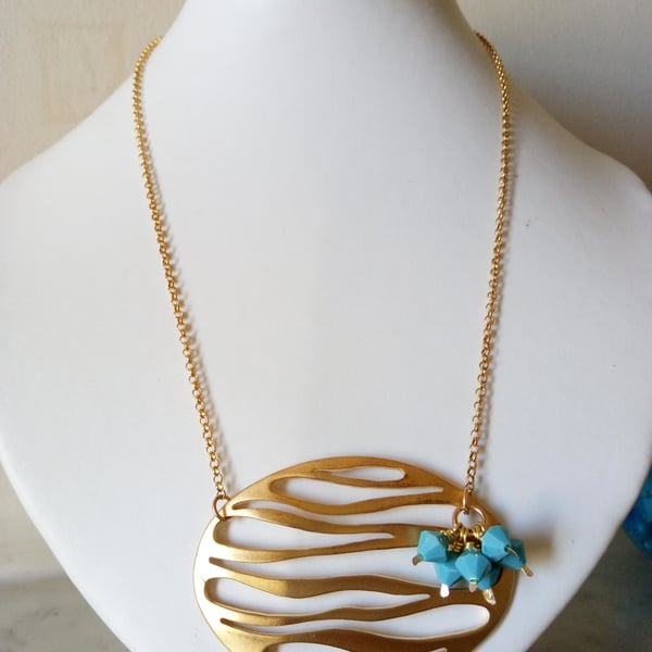 OVAL RIPPLE NECKLACE - TURQUOISE NECKLACE - FREE UK POSTAGE