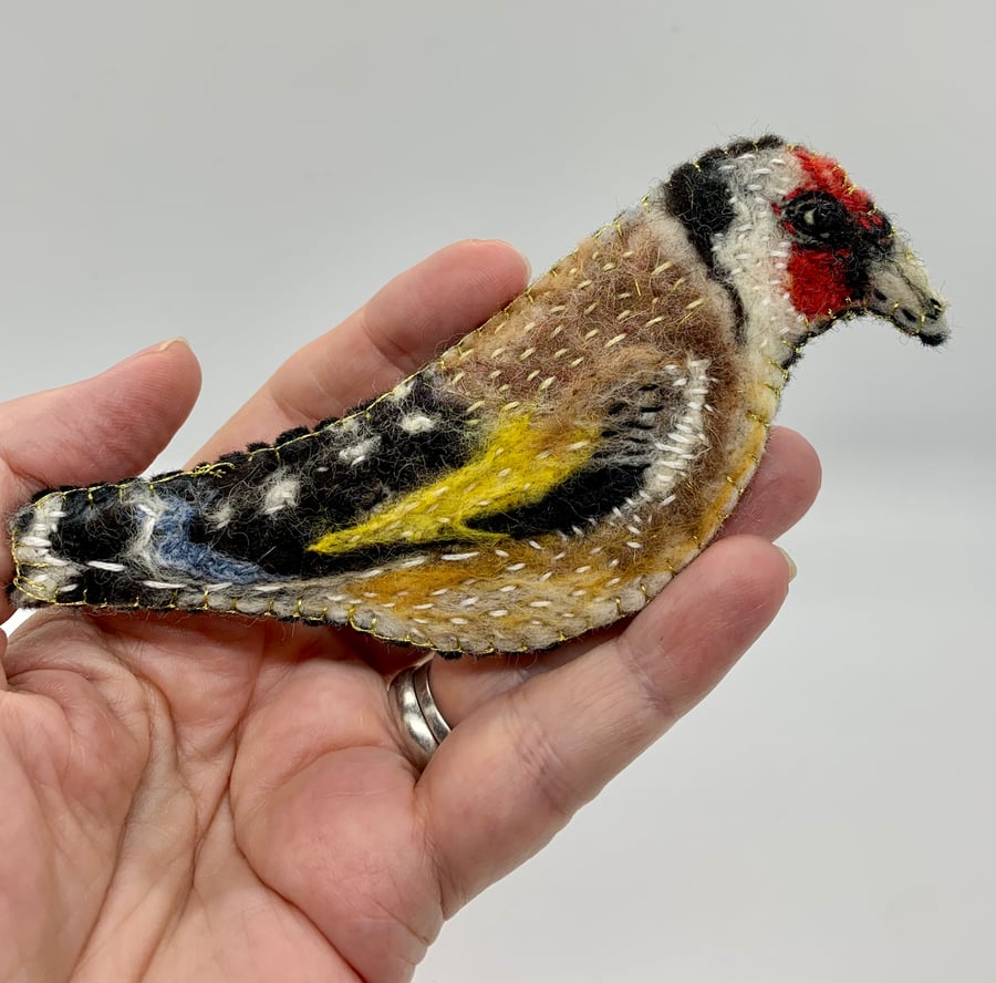 Goldfinch felted brooch