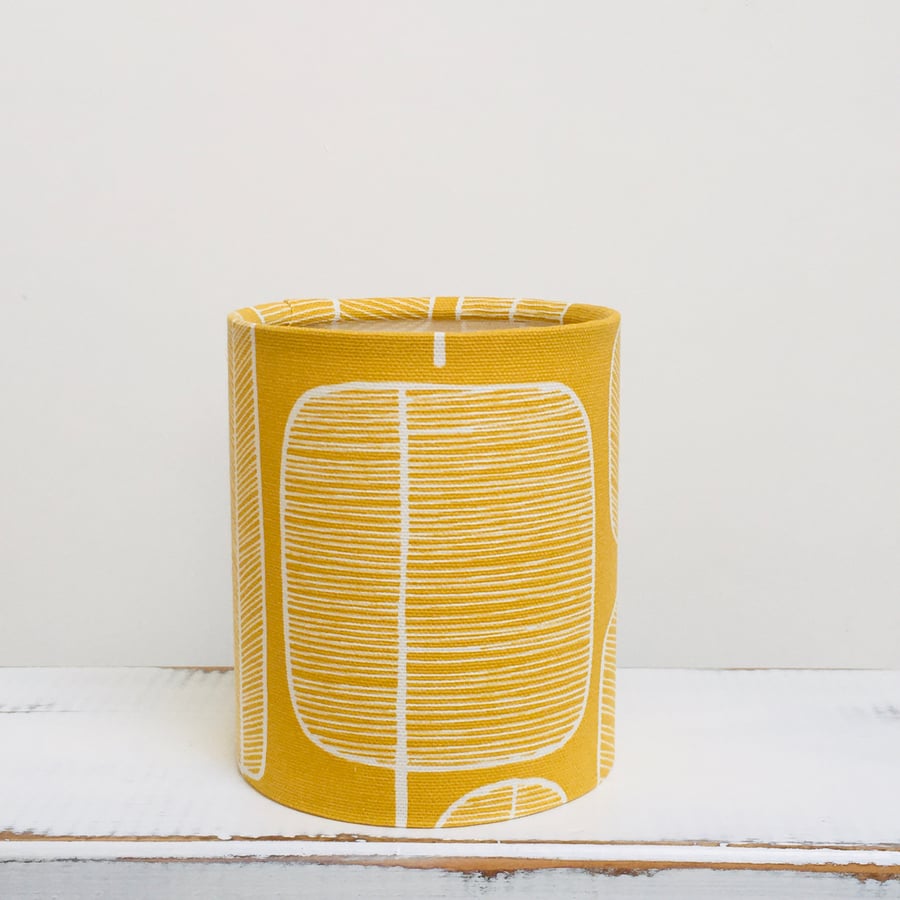 Handmade fabric fairy light Lantern: Missprint 'Little Trees' fabric in mustard