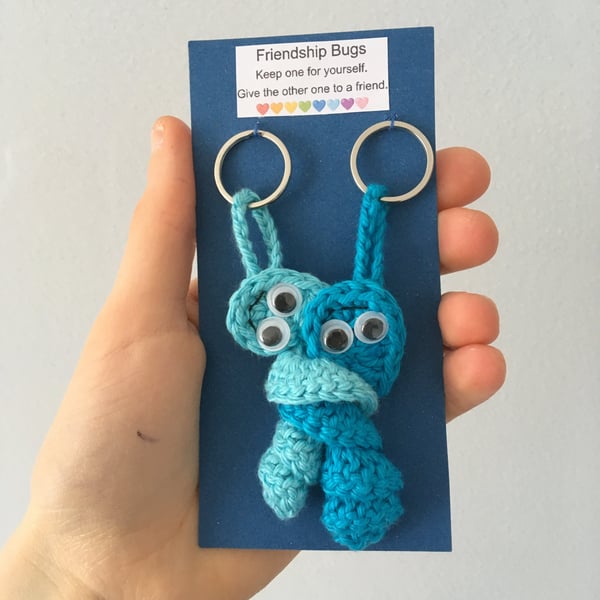 Crochet Friendship Bug Keyring - Blue - Best Friend Gift