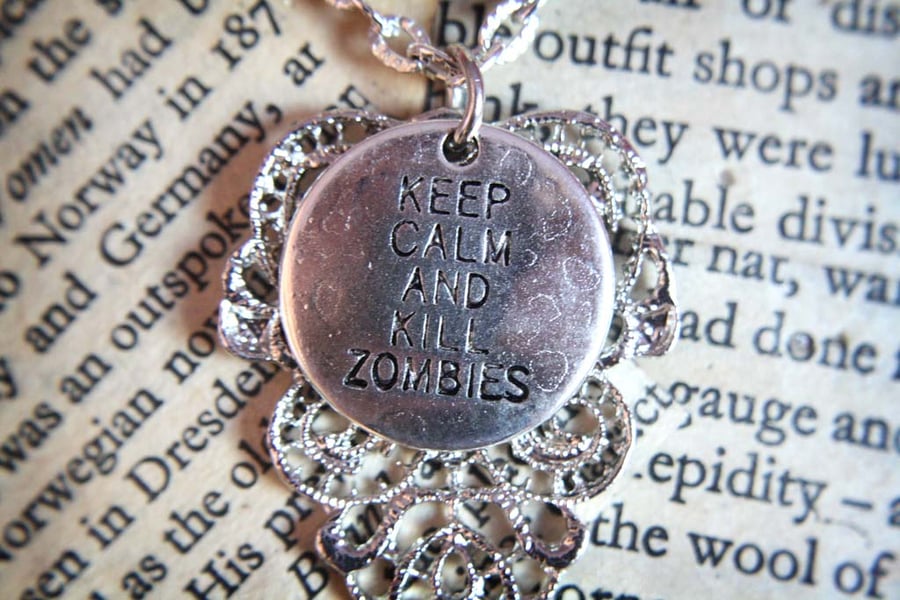 Keep Calm and Kill Zombies Walking Dead Apocalypse Silver Necklace