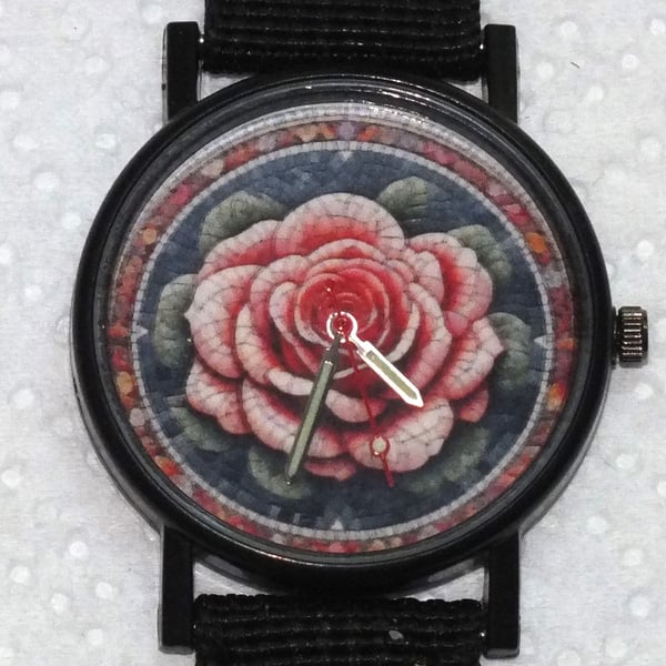 Mosaic Style Rose Dial Art Quartz Wristwatch