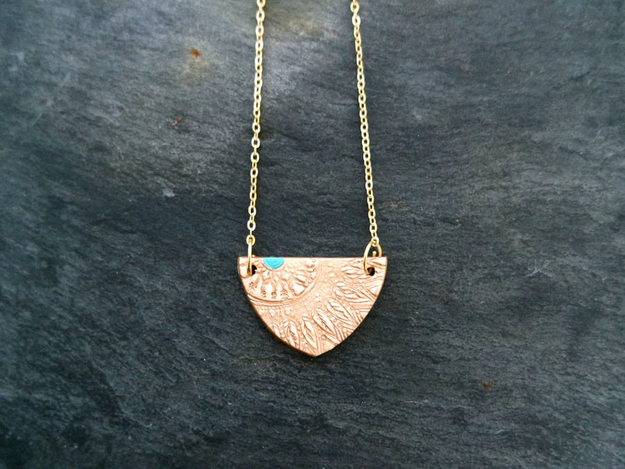 Necklace - Mandala gold turquoise triangle I