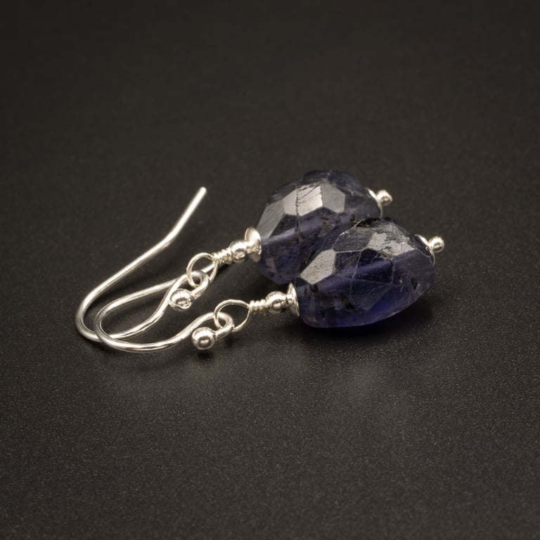 Iolite sterling silver smokey blue drop earrings Taurus gift