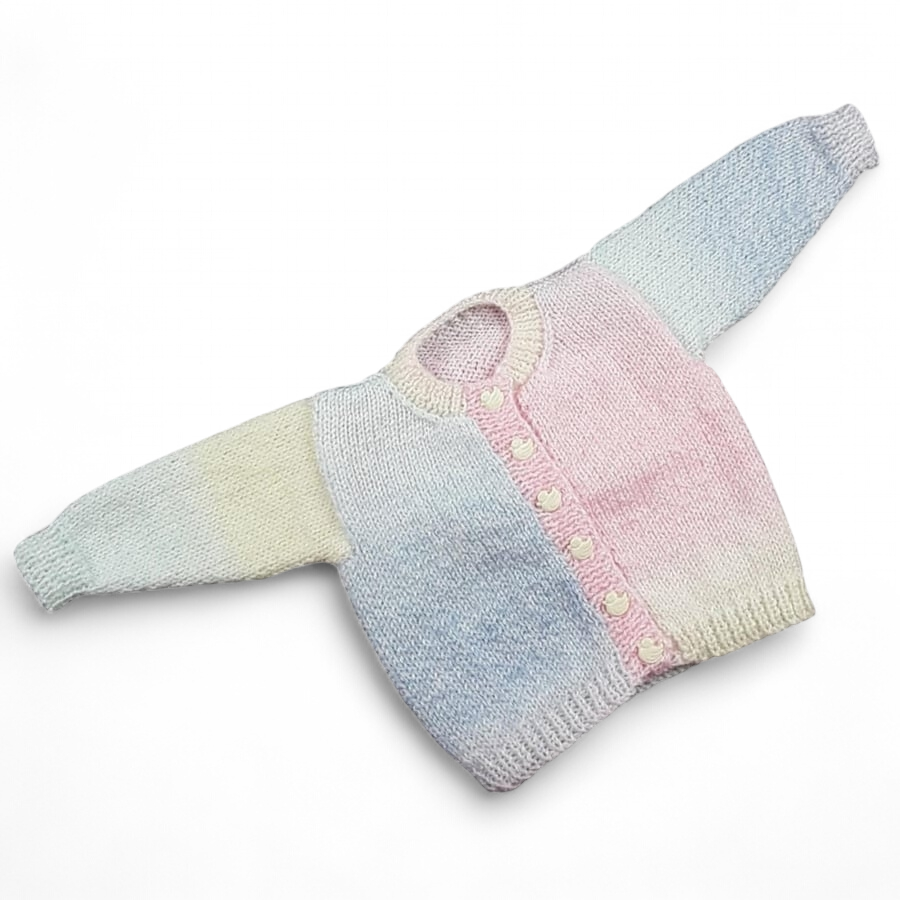 Hand knitted baby cardigan in pastels to fit 0 - 3 months 