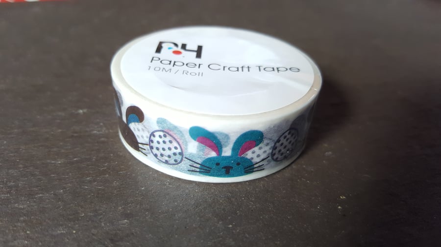 1 x 10m Roll Adhesive Craft Washi Tape - 15mm - Easter Bunny 