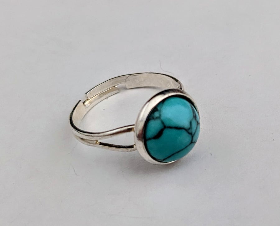 Marbled turquoise ring, adjustable