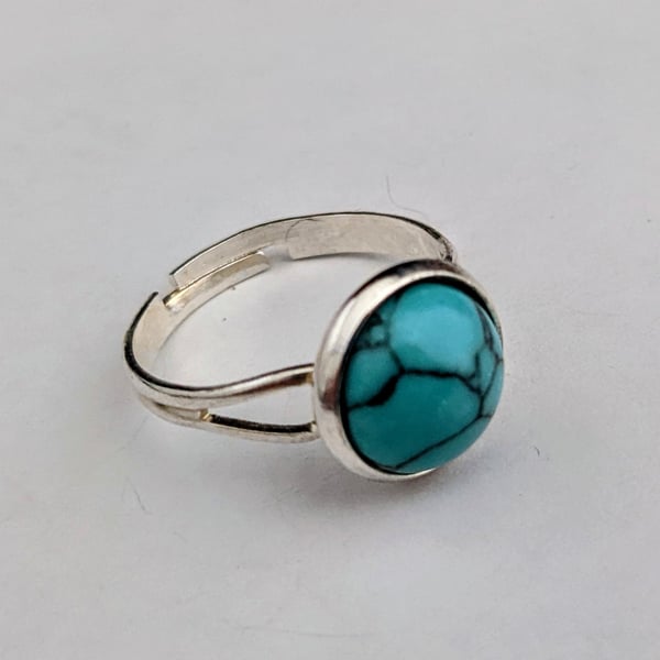 Marbled turquoise ring, adjustable