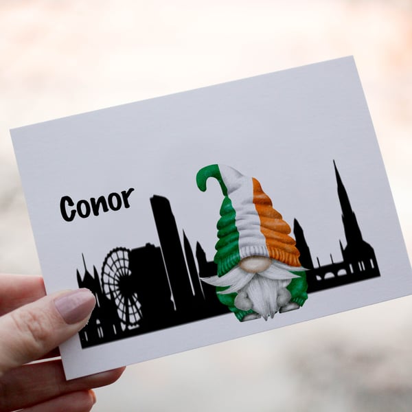 Ireland Gnome Skyline Card, Ireland Card, Belfast Skyline Card, Custom Card