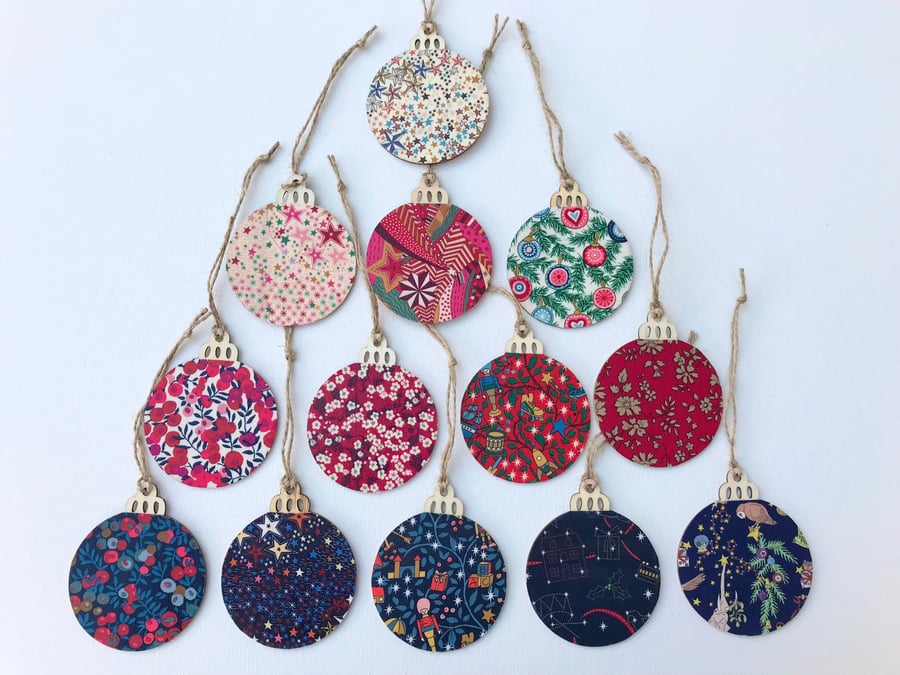 Liberty Christmas Wooden Bauble, Winter Decor, Wooden Christmas Decoration