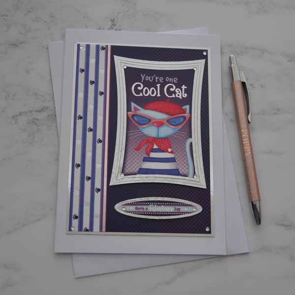 You're One Cool Cat Birthday Any Occasion Card Paw Prints 3D Luxury Handmade