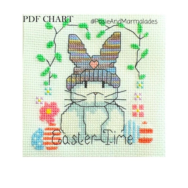Easter Time Bunny in a Hat cross stitch Instant digital Download PDF chart