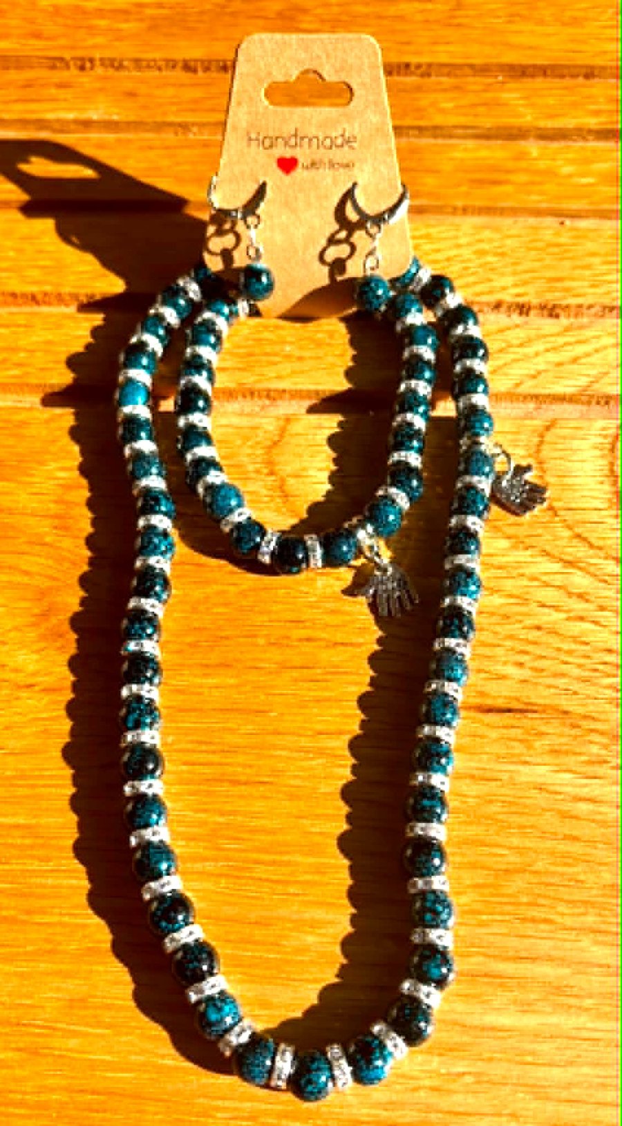 Handmade Matching Necklace, Bracelet & Earrings Set with Silver-Tone Accents