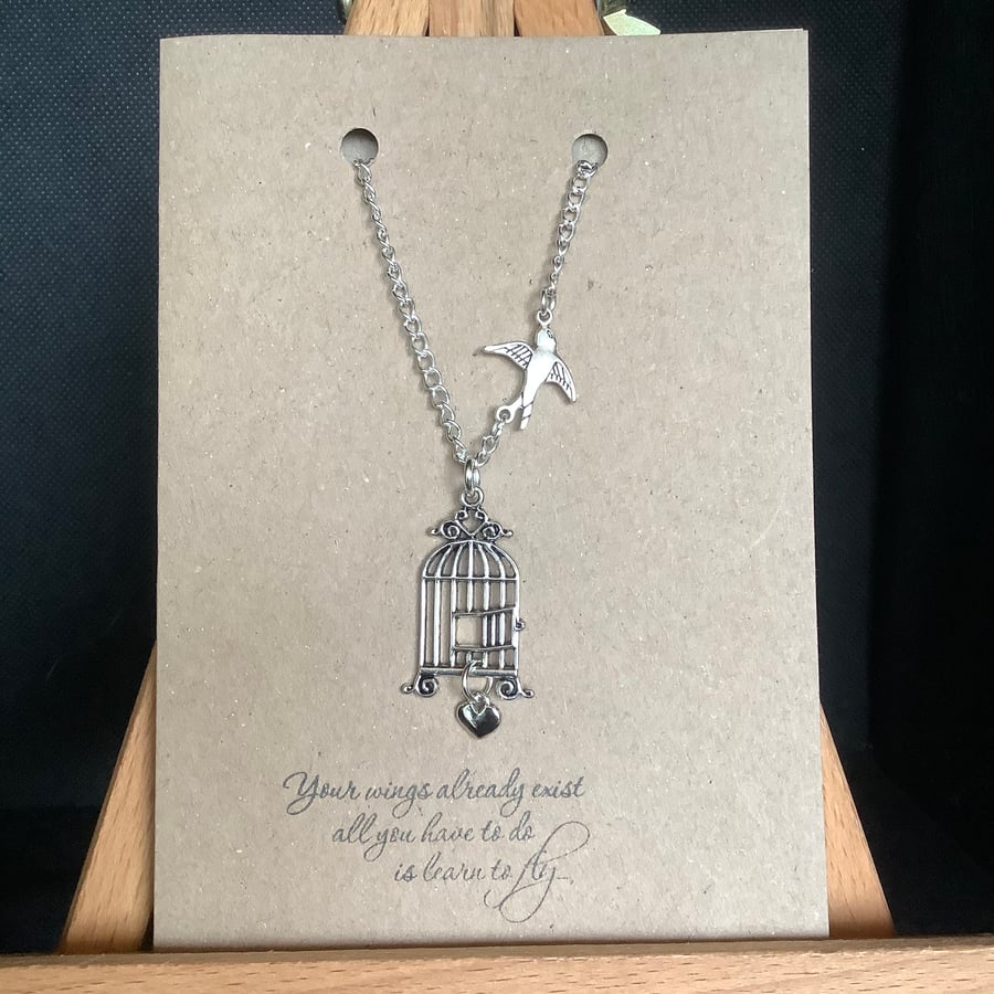 Hand made Necklace with Tibetan silver charms, attached to A6 Kraft card