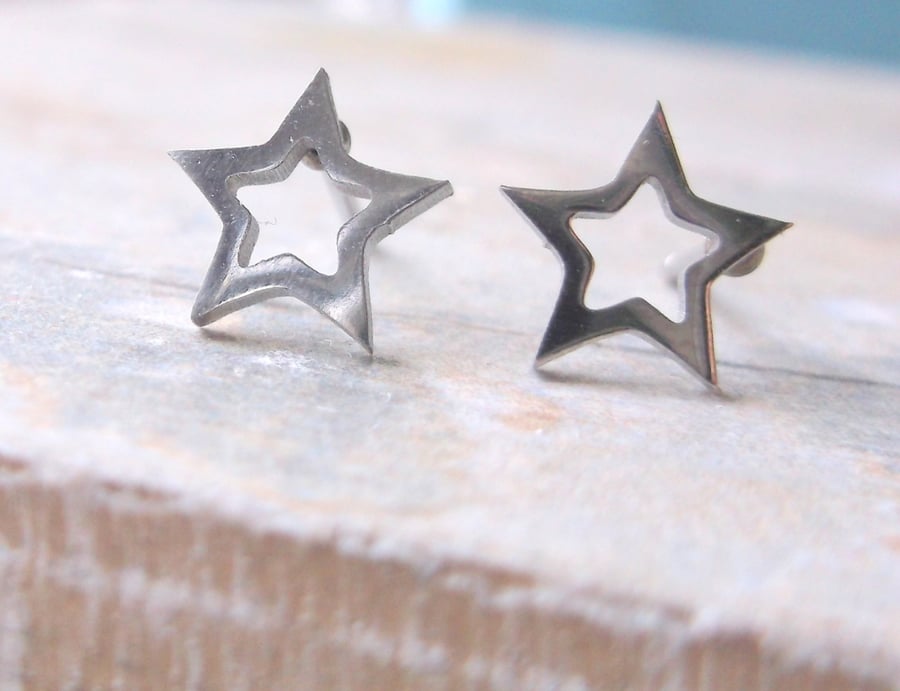 Silver Star Silhouette Stud Earrings