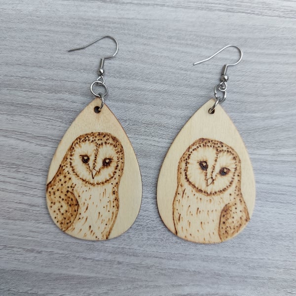 Mismatched Barn Owl Lightwieght OOAK Wood Earrings. Gift for Nature Lovers.