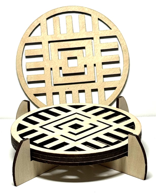 Baltic Birch Wooden Coaster - Set of 4 with stand (05)