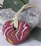 Handmade raspberry, lime and white polymer clay heart pendant 