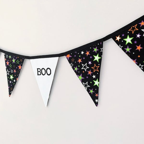 Glow in the Dark Star Halloween Bunting: Embroidered BOO Flag
