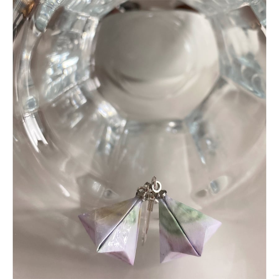 Origami Geometric Earrings, Paper Triangle Earrings, Paper Diamond Earrings