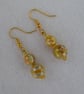 MUSTARD COLOUR MARBLED PEARL GOLD PLATED HOOK DANGLE EARRINGS  4cm DROP - Image 2